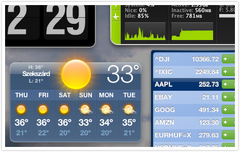 Hőség – Weather Widget, Dashboard